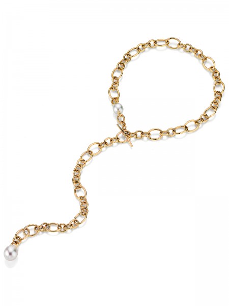 Pearl necklace with casual gold link chains and South Sea pearls