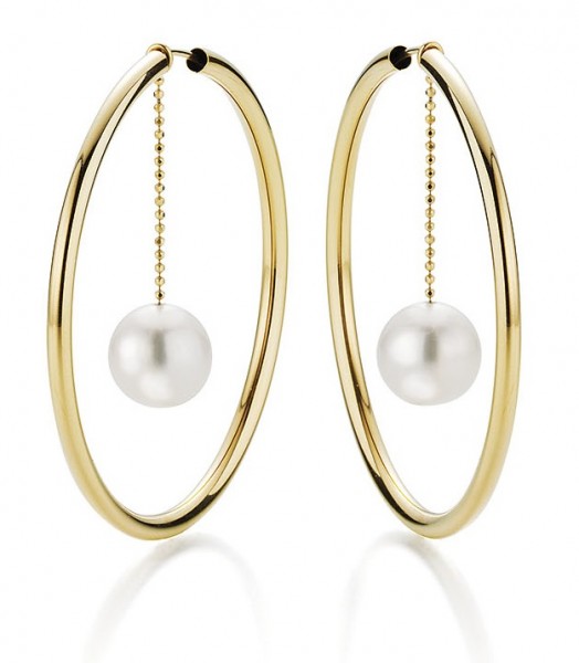 Freshwater pearl hoops in yellow gold OPEN MIND
