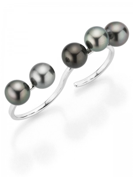 Double white gold ring with multicoloured Tahiti pearls