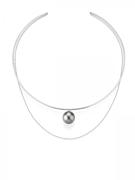 Pearl necklace in white gold with large Tahiti pearl