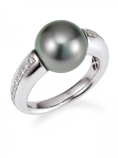 Elegant ring in white gold with Tahiti pearl and diamonds