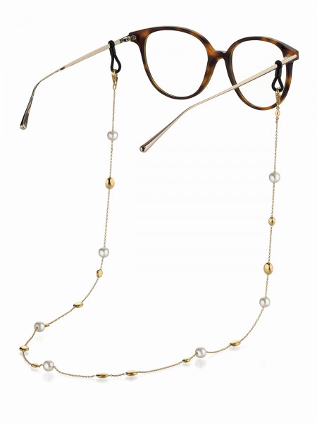 Wandelbare Gelbgold Brillenkette mit Akoya Perlen