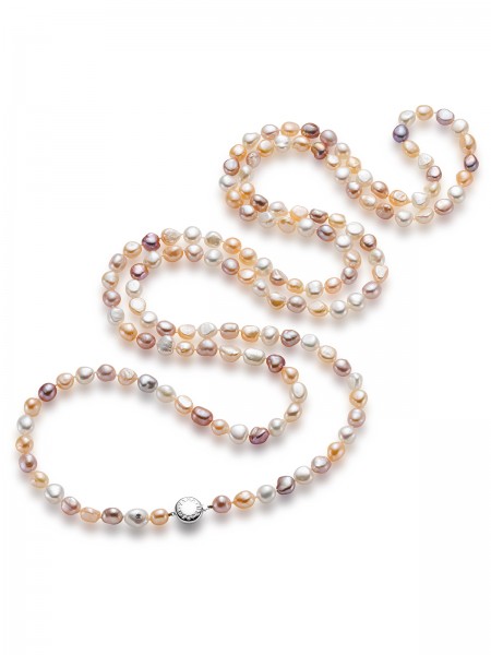 Lange Perlenkette mit bunten Süßwasserperlen