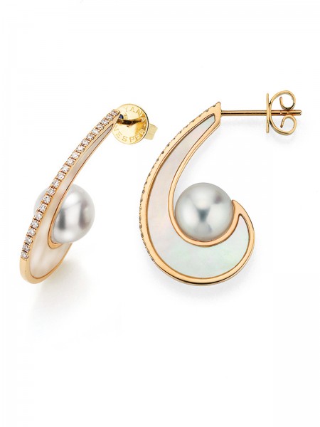 Pearl earrings in rose gold with diamonds and mother-of-pearl