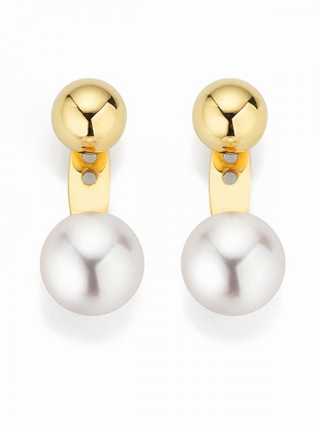 Gold earstuds with detachable Akoya pearl