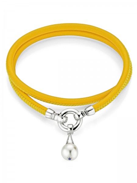 Versatile leather bracelet in yellow with Freshwater pearl pendant