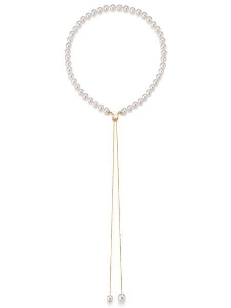Transformable Akoya pearl necklace with slide closure in yellow gold