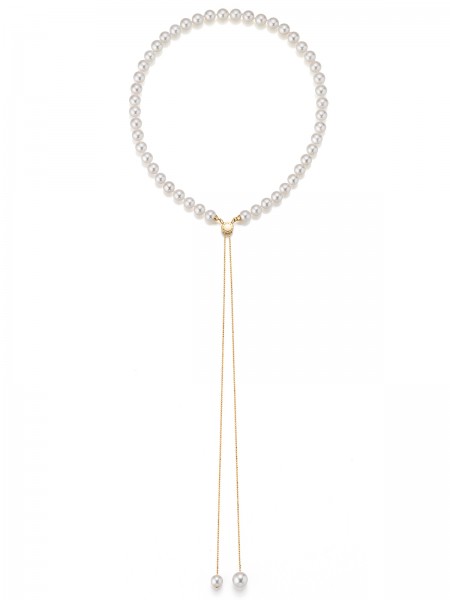 Transformable Akoya pearl necklace with slide closure in yellow gold