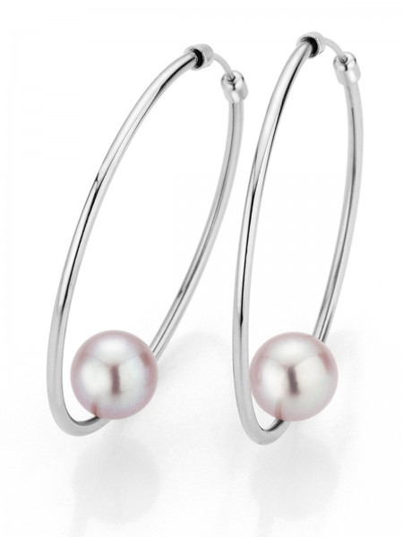 Silver hoop earrings with Freshwater pearls in the natural colour rosé
