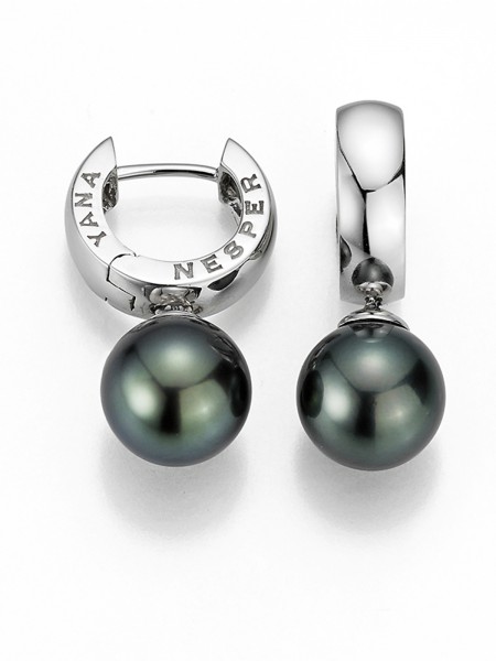 Kleine Perlencreolen mit Tahitiperle und Logo